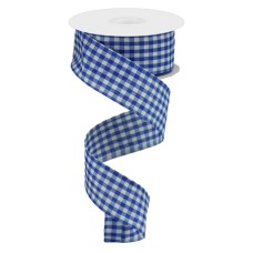 1.5 Inch Dark Blue and White Gingham Check Wired Ribbon, 10 Yards Per Spool (Lot of 1 Spool) SALE ITEM